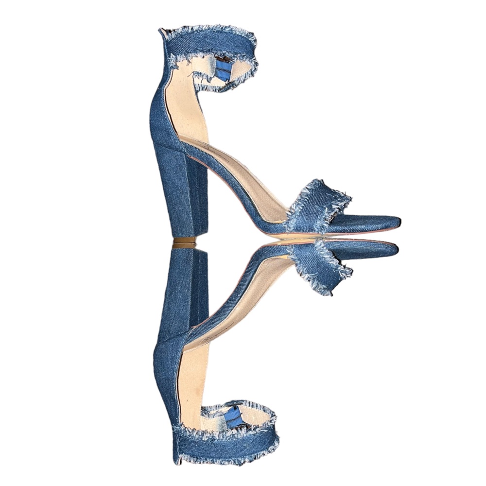 Frayed Denim Ankle Strap Heels